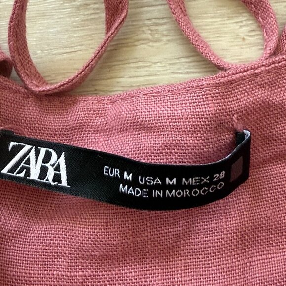 Zara Crop Pink Linen Cami Top Ruffle Medium - Picture 3 of 5